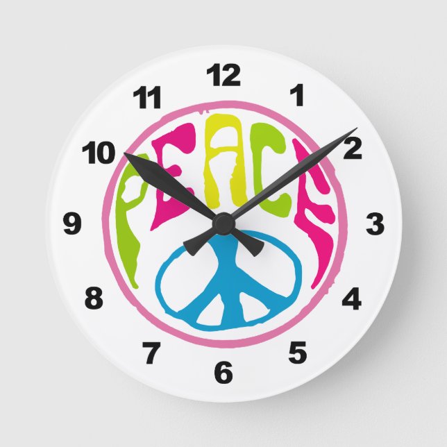 Hippie Peace Sign Round Clock (Front)