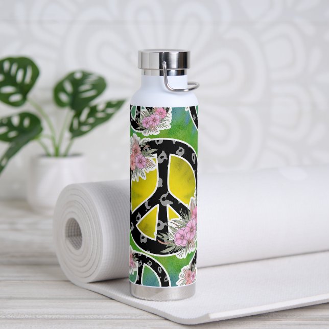 Hippie Peace Tie Dye Flowers Tumbler Bottle (Yoga)