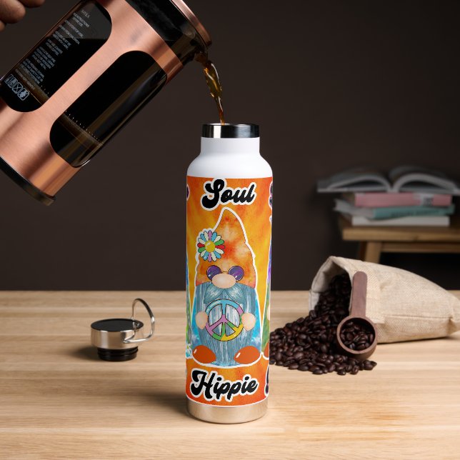 Hippie Peace Tie Dye Gnomes Tumbler Bottle (Coffee)