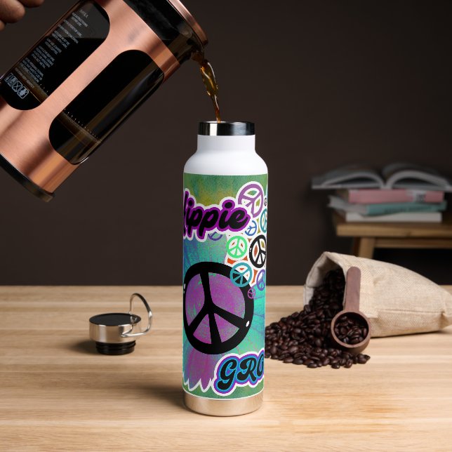 Hippie Peace Tie Dye Groovy Tumbler Bottle (Coffee)