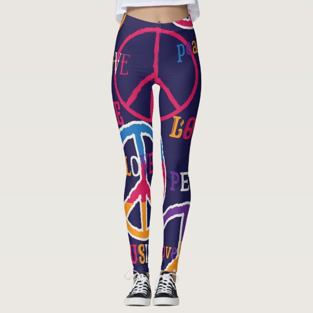 Hippie Peace: Vibrant Symbol Design. Leggings (Front)