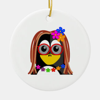 Hippie Penguin Ceramic Tree Decoration