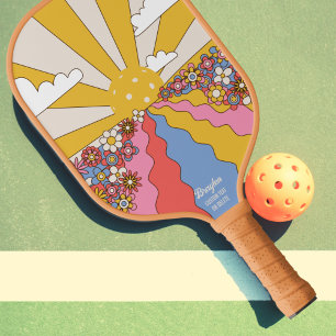Hippie "Pickleball" Sunset, Colourful Retro Custom Pickleball Paddle