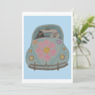 Hippie Poodles in their Flower Child Love Car Invitation