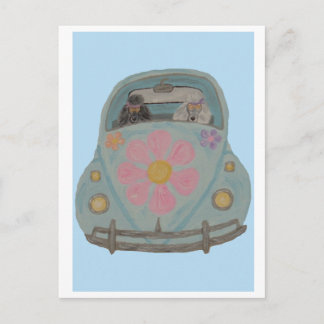 Hippie Poodles in their Flower Child Love Car Postcard