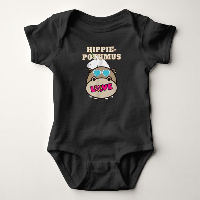 Hippie Potumus Baby Hippopotamus Lover Bodysuit (Front)