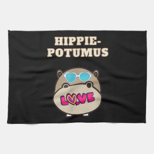 Hippie Potumus Baby Hippopotamus Lover Tea Towel