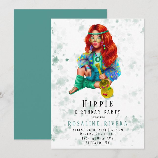 Hippie Preteen Girl Birthday Party Invitation (Front/Back)