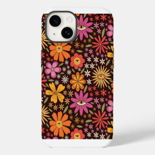 Hippie Psychedelic 70s Groovy Flowers Eye Pattern iPhone 14 Case