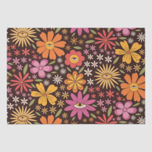 Hippie Psychedelic 70s Groovy Flowers Eye Pattern  Tissue Paper