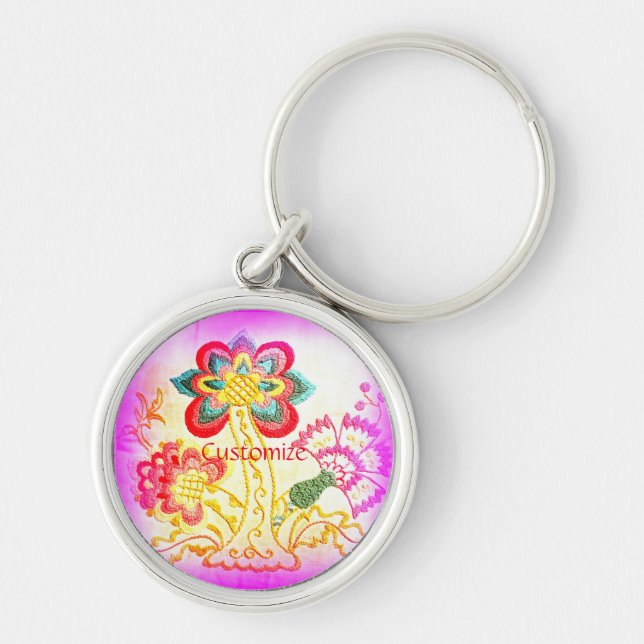 Hippie psychedelic pink palm Thunder_Cove Key Ring (Front)