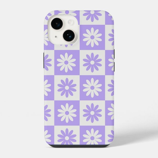 Hippie Purple Flower Chequerboard Pattern iPhone Case (Back)
