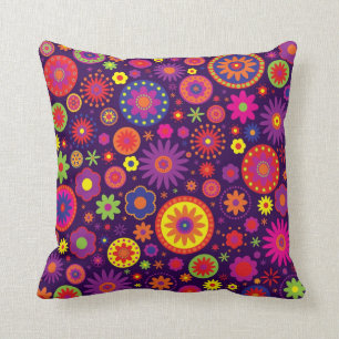Hippie Purple Rainbow Flowers Cushion