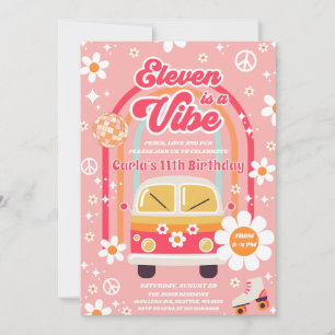 Hippie Rainbow Eleven Is A Vibe 11th Birthday Invitation