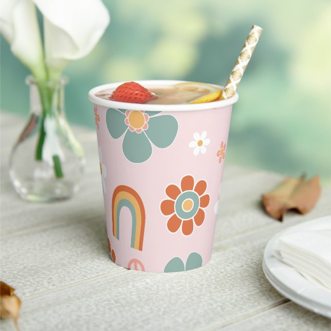 Hippie Rainbow Groovy Birthday Paper Cups (Insitu)