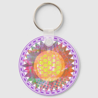 Hippie Rainbow Sunflower Key Ring