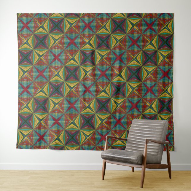  Hippie Red Blue Yellow Green Ethnic Trippy Earthy Tapestry (In Situ (Horizontal))