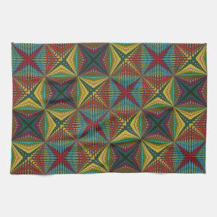 Hippie Red Blue Yellow Green Ethnic Trippy Earthy Tea Towel