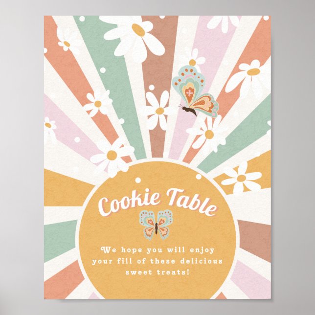 Hippie Retro 70s Sunrise Baby Shower Cookie Table Poster (Front)