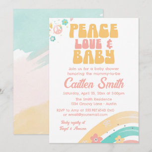 Hippie Retro Baby Shower Groovy Pastels Peace Love Invitation