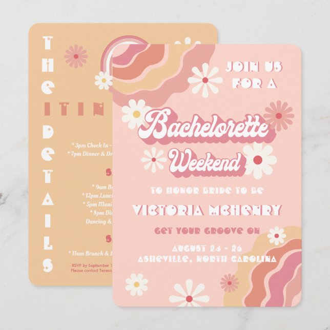 Hippie Retro Bachelorette Weekend Invitation (Front/Back)