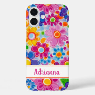Hippie Retro Groovy Floral Personalised iPhone 16 Plus Case