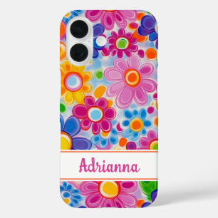 Hippie Retro Groovy Floral Personalised iPhone 16 Case