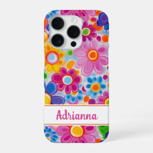 Hippie Retro Groovy Floral Personalised iPhone 16 Pro Case