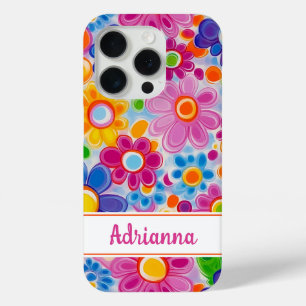 Hippie Retro Groovy Floral Personalized iPhone 15 Pro Case