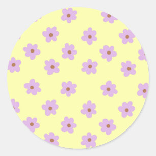 Hippie Retro Purple Yellow Flower Y2K Pattern Classic Round Sticker