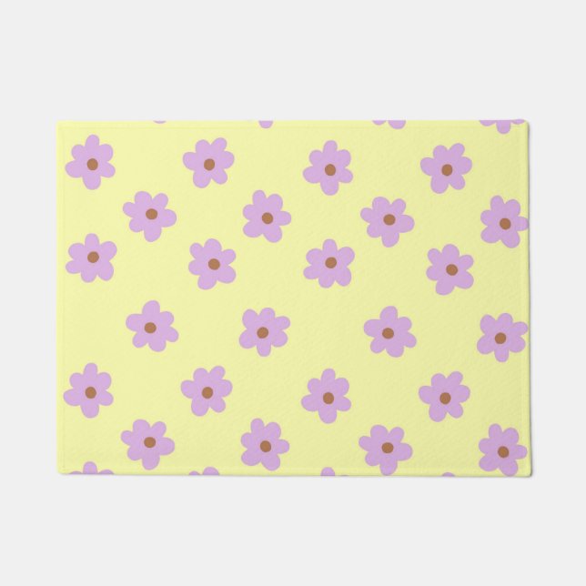 Hippie Retro Purple Yellow Flower Y2K Pattern Doormat (Front)