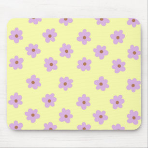Hippie Retro Purple Yellow Flower Y2K Pattern Mouse Mat