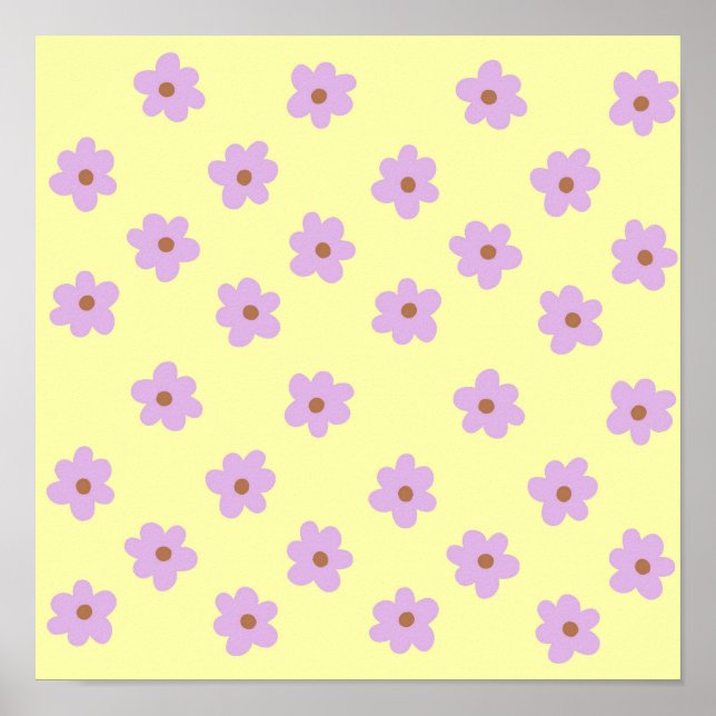 Hippie Retro Purple Yellow Flower Y2K Pattern Poster (Front)