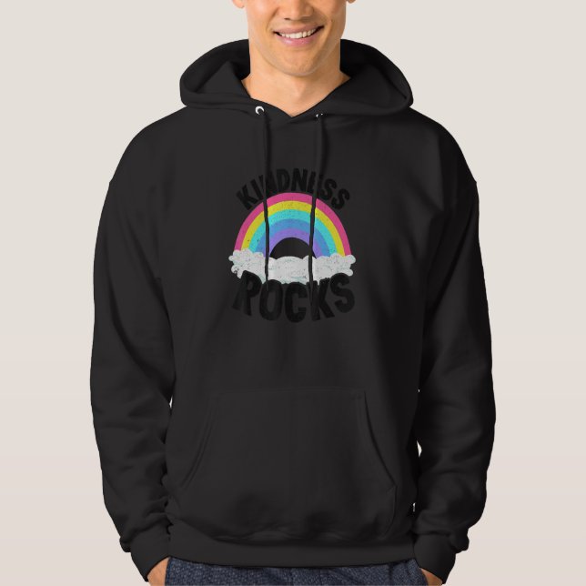 Hippie Retro Teacher Anti Bullying Rainbow Kindnes Hoodie (Front)