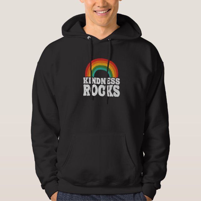 Hippie Retro Teacher Anti Bullying Rainbow Kindnes Hoodie (Front)