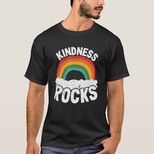Hippie Retro Teacher Anti Bullying Rainbow Kindnes T-Shirt (Front)