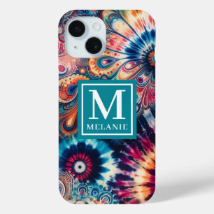 Hippie Retro Tie-Dye Monogrammed iPhone 15 Case