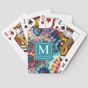Hippie Retro Tie-Dye Monogrammed Playing Cards