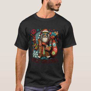 Hippie Santa Claus Christmas Peace Love Merry X Ma T-Shirt