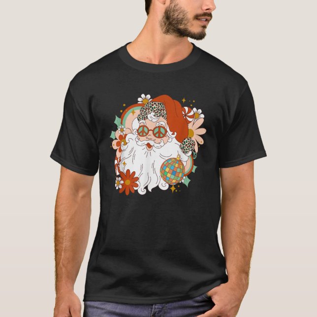 Hippie Santa Claus Floral Peace Sign Xmas Retro Ch T-Shirt (Front)