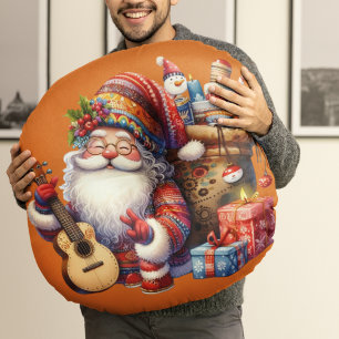 Hippie Santa Clause Round Pillow