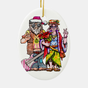 Hippie Santa Couple Ceramic Tree Decoration