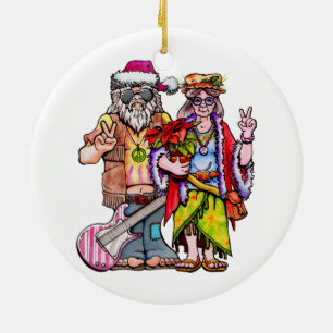 Hippie Santa Couple Ceramic Tree Decoration