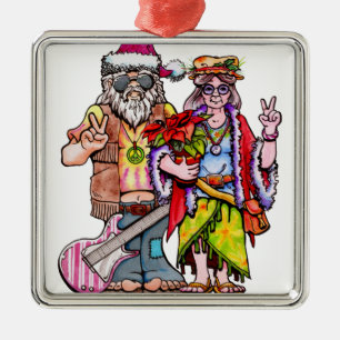 Hippie Santa Couple Metal Tree Decoration