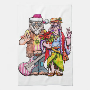Hippie Santa Couple Tea Towel