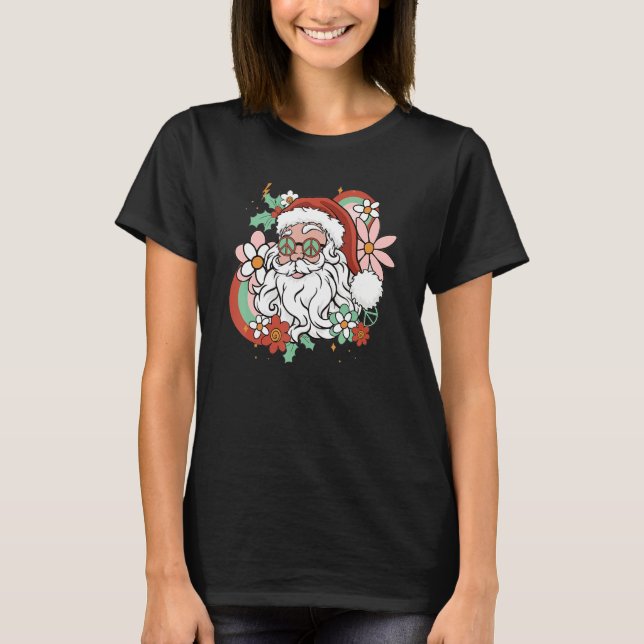 Hippie Santa Groovy Peace Sign  Christmas T-Shirt (Front)