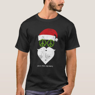 Hippie Santa Groovy Peace Sign Funny Christmas  T-Shirt