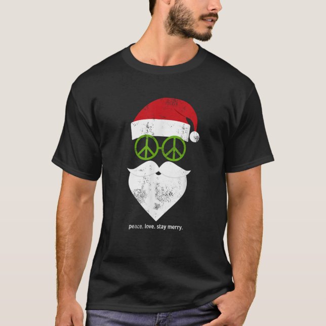 Hippie Santa Groovy Peace Sign Funny Christmas  T-Shirt (Front)