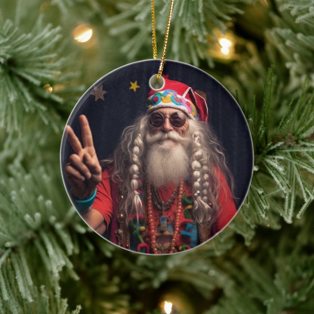 Hippie Santa Ornament, Hippie Christmas Decor Ceramic Tree Decoration (Tree)