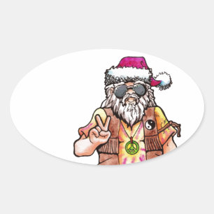 Hippie Santa Oval Sticker